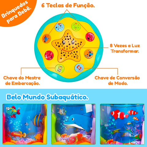 Oceano Mágico Brinquedo Musical Luminária Infantil e Projetor Sensorial para Bebês