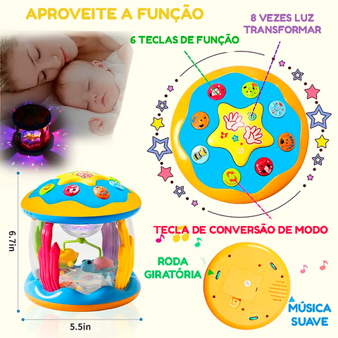 Oceano Mágico Brinquedo Musical Luminária Infantil e Projetor Sensorial para Bebês