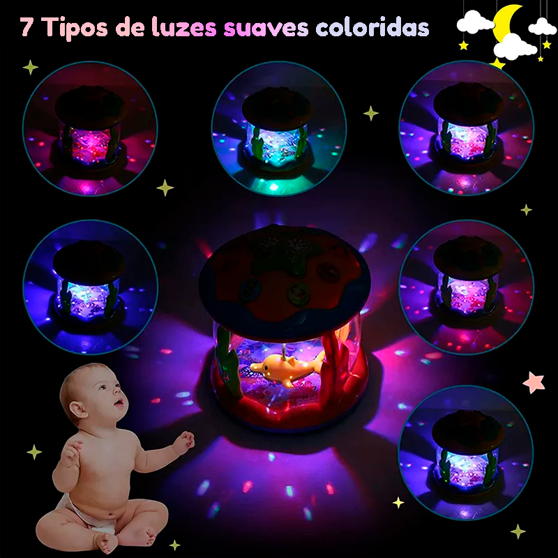 Oceano Mágico Brinquedo Musical Luminária Infantil e Projetor Sensorial para Bebês