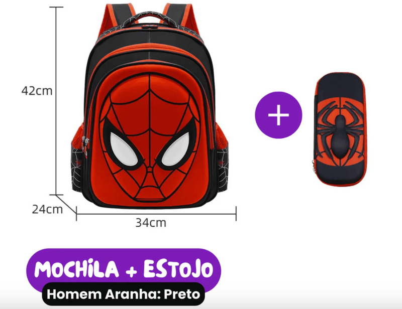 Kit Escolar Infantil Mochila Estojo Homem Aranha