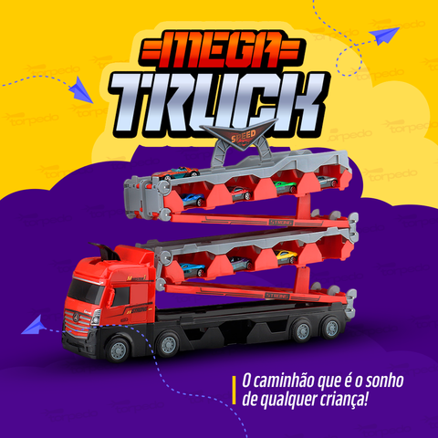 Brinquedo Mega Truck 2 em 1 - Edição Exclusiva 8 carros extras Mega Hauler