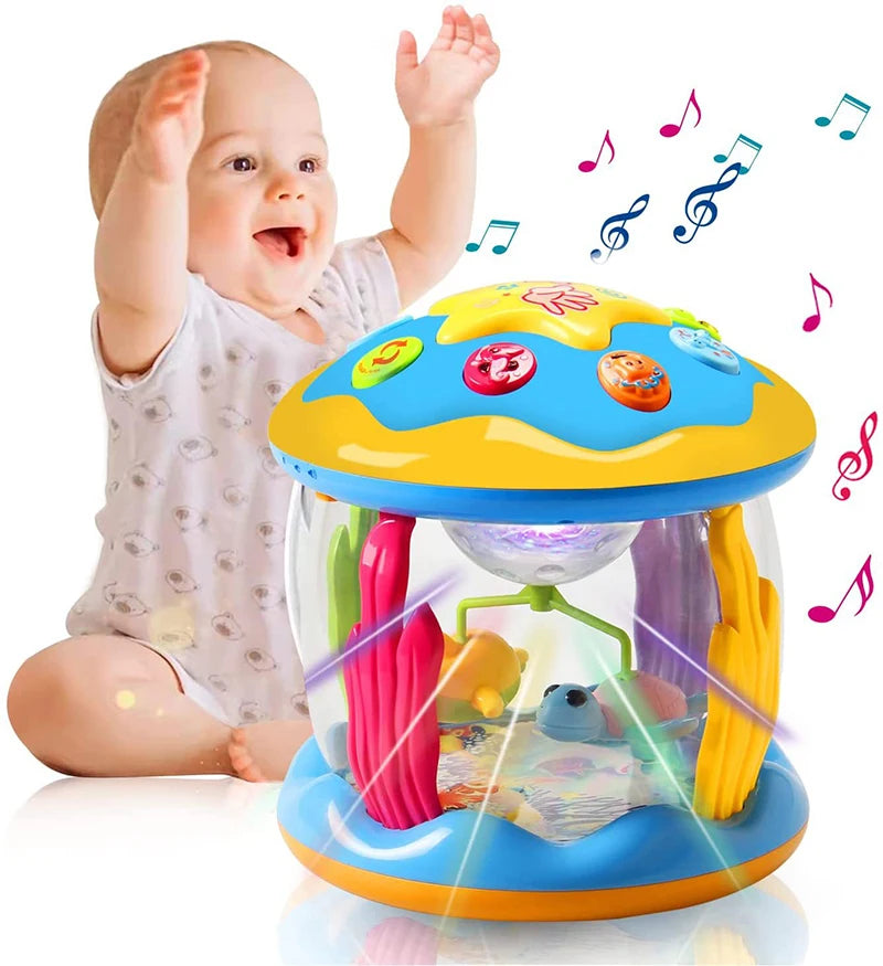 Oceano Mágico Brinquedo Musical Luminária Infantil e Projetor Sensorial para Bebês