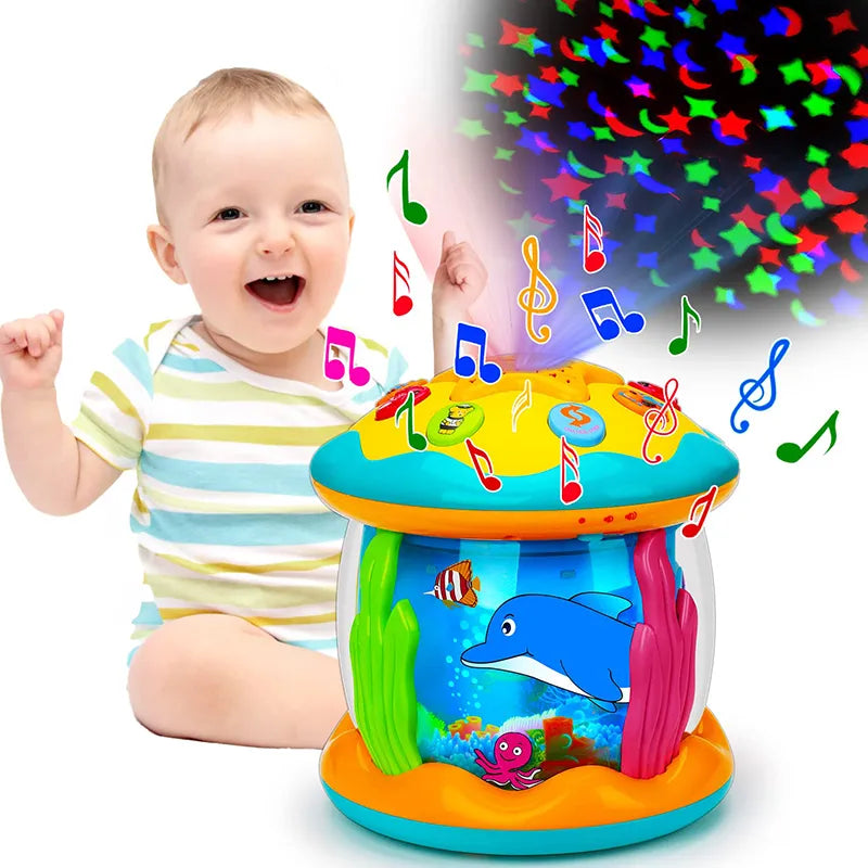 Oceano Mágico Brinquedo Musical Luminária Infantil e Projetor Sensorial para Bebês