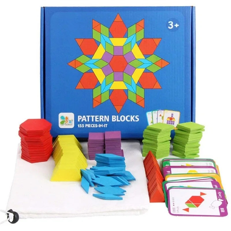 Quebra Cabeça Tangram Madeira Kit Mega 155 itens