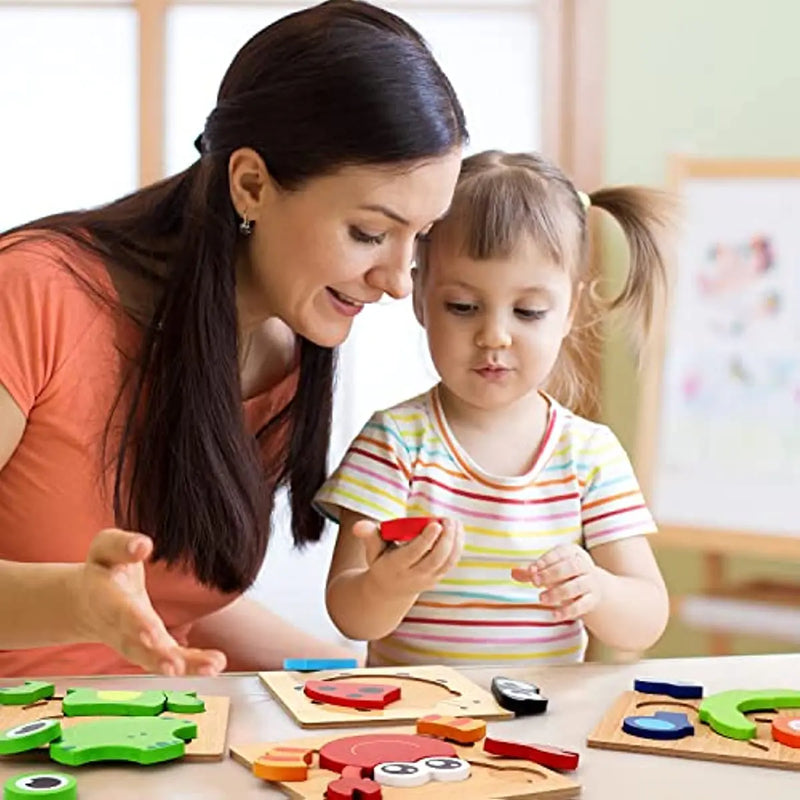 Conjunto de Quebra-Cabeças Madeira Infantil Brinquedo Educativo