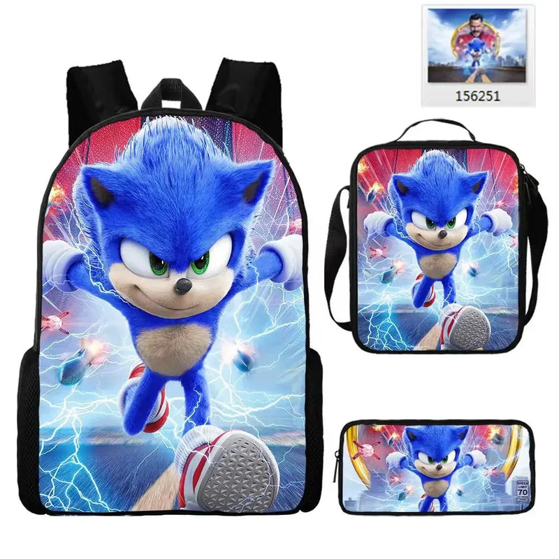 Kit Escolar Infantil Mochila Estojo Lancheira Sonic