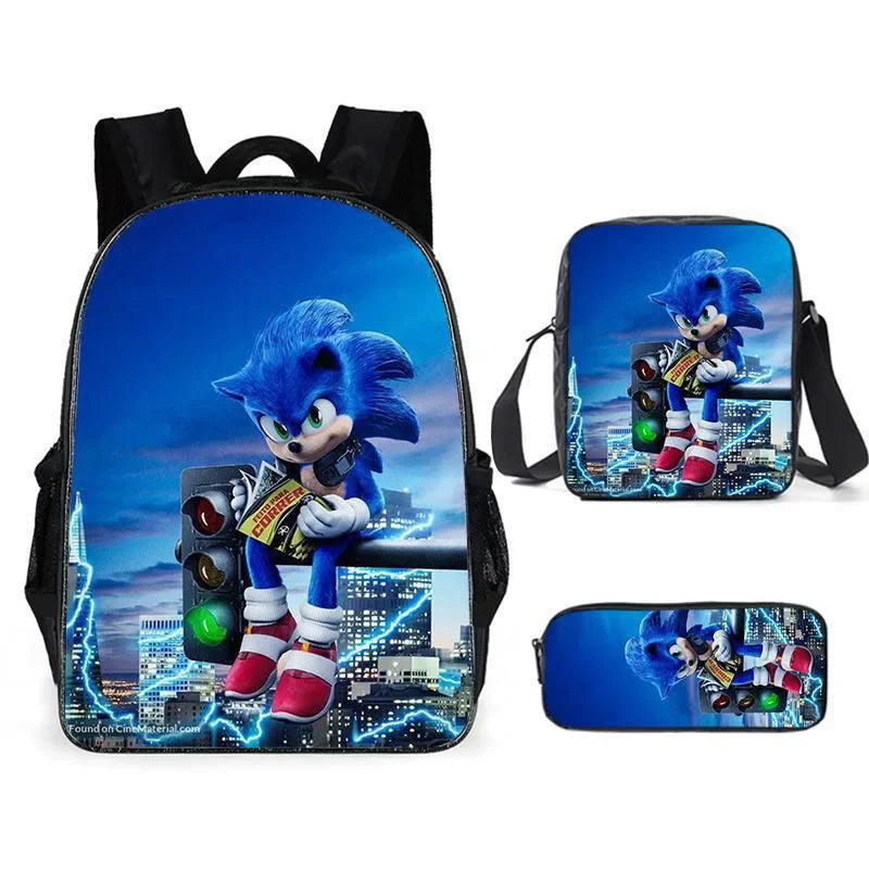 Kit Escolar Infantil Mochila Estojo Lancheira Sonic