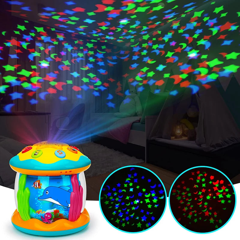 Oceano Mágico Brinquedo Musical Luminária Infantil e Projetor Sensorial para Bebês